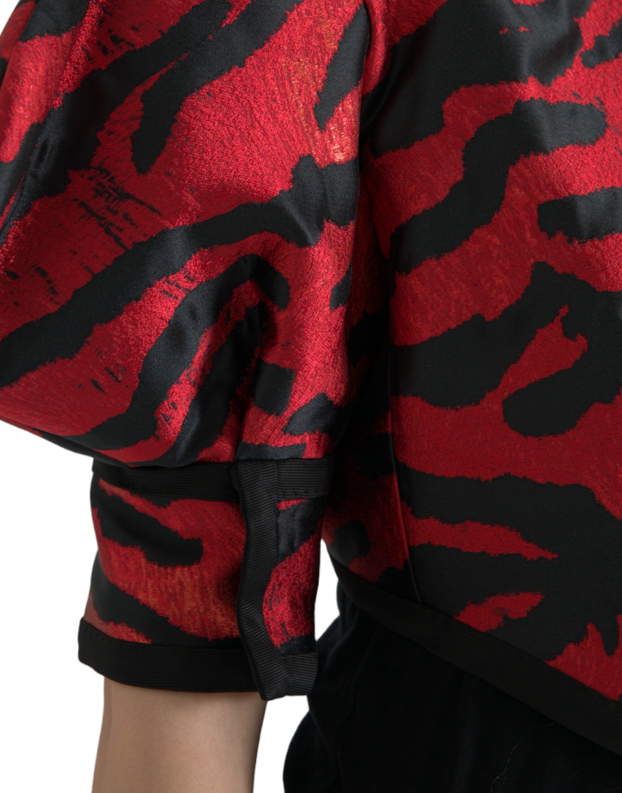 Dolce & Gabbana Black Red Patterned Cropped Coat Jacket Dolce & Gabbana