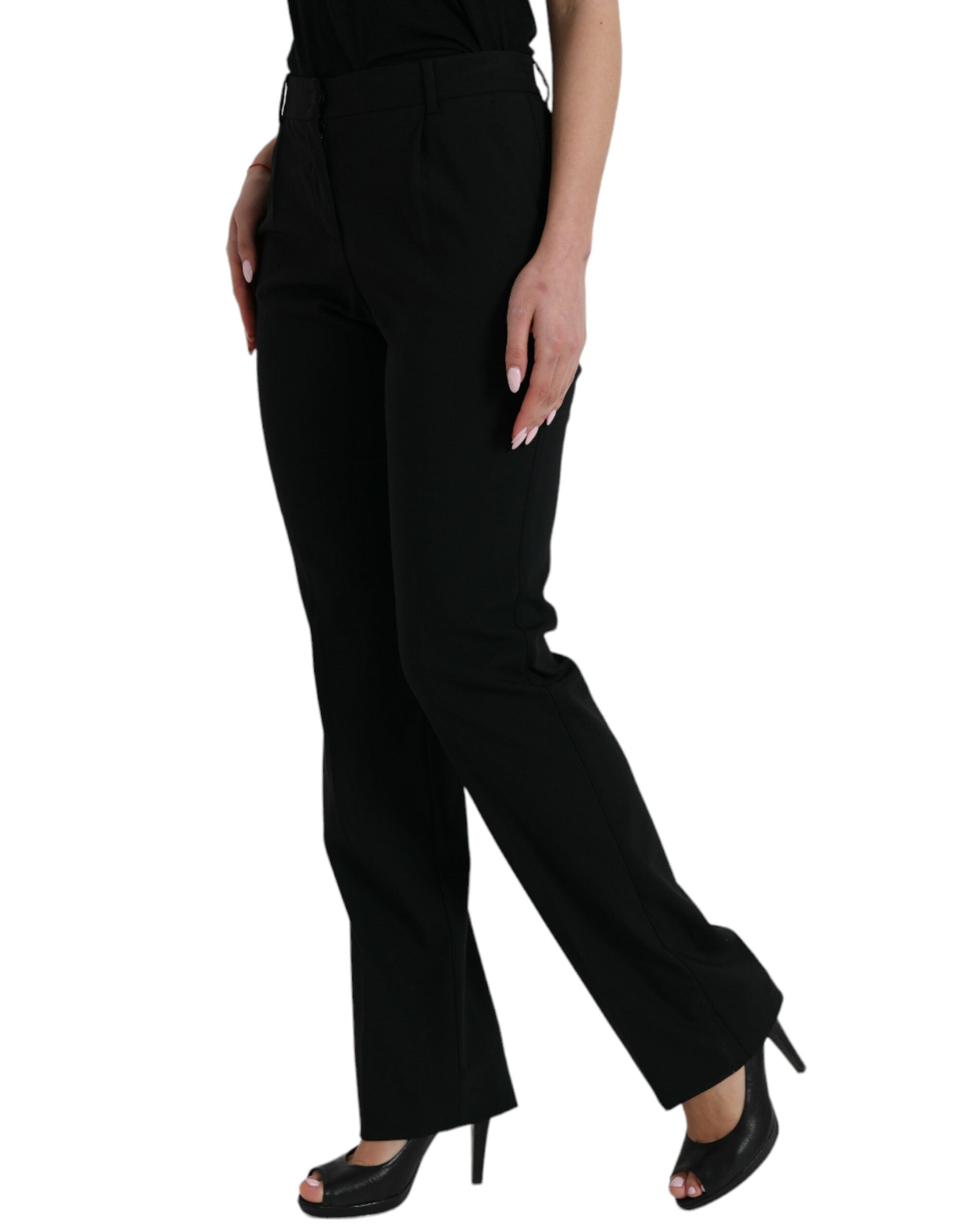 Dolce & Gabbana Black Wool Mid Waist Tapered Pants Dolce & Gabbana