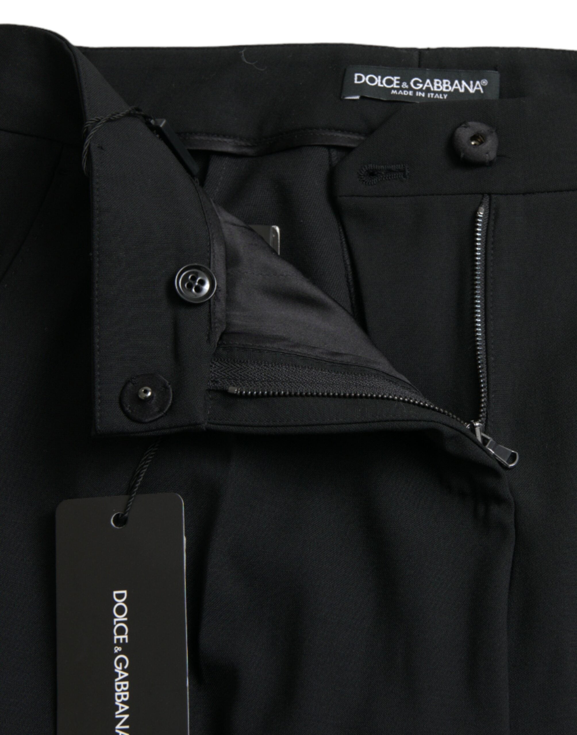 Dolce & Gabbana Black Wool Mid Waist Tapered Pants Dolce & Gabbana