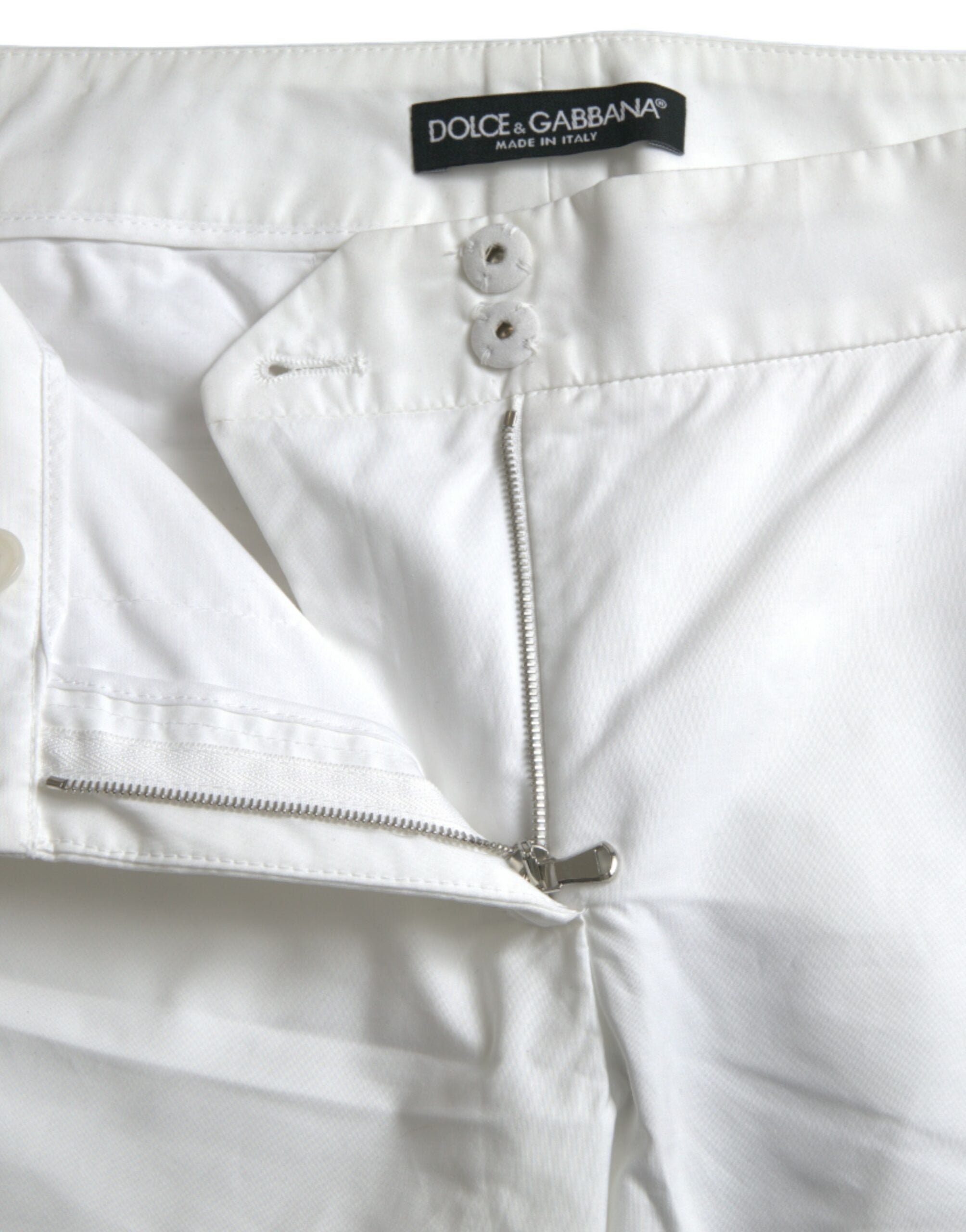 Dolce & Gabbana White Cut Out Cotton Mid Waist Cropped Pants Dolce & Gabbana
