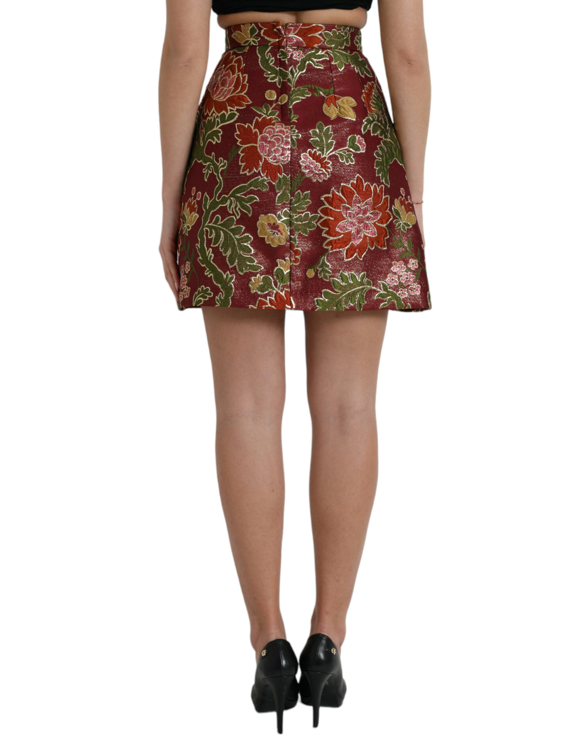 Dolce & Gabbana Maroon Floral Jacquard A-line Mini Skirt Dolce & Gabbana