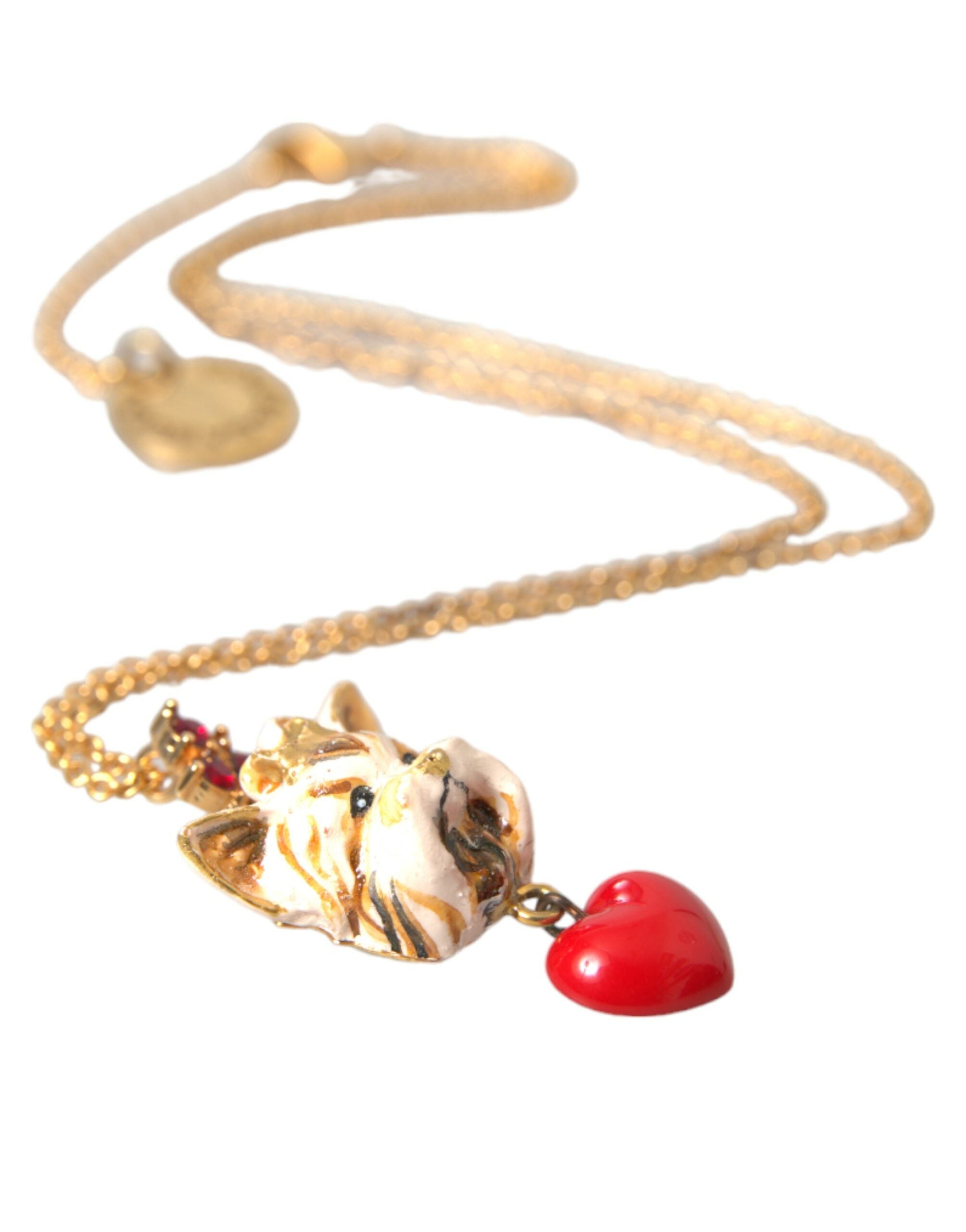 Dolce & Gabbana Gold Brass Chain Dog Heart Pendant Charm Necklace Dolce & Gabbana