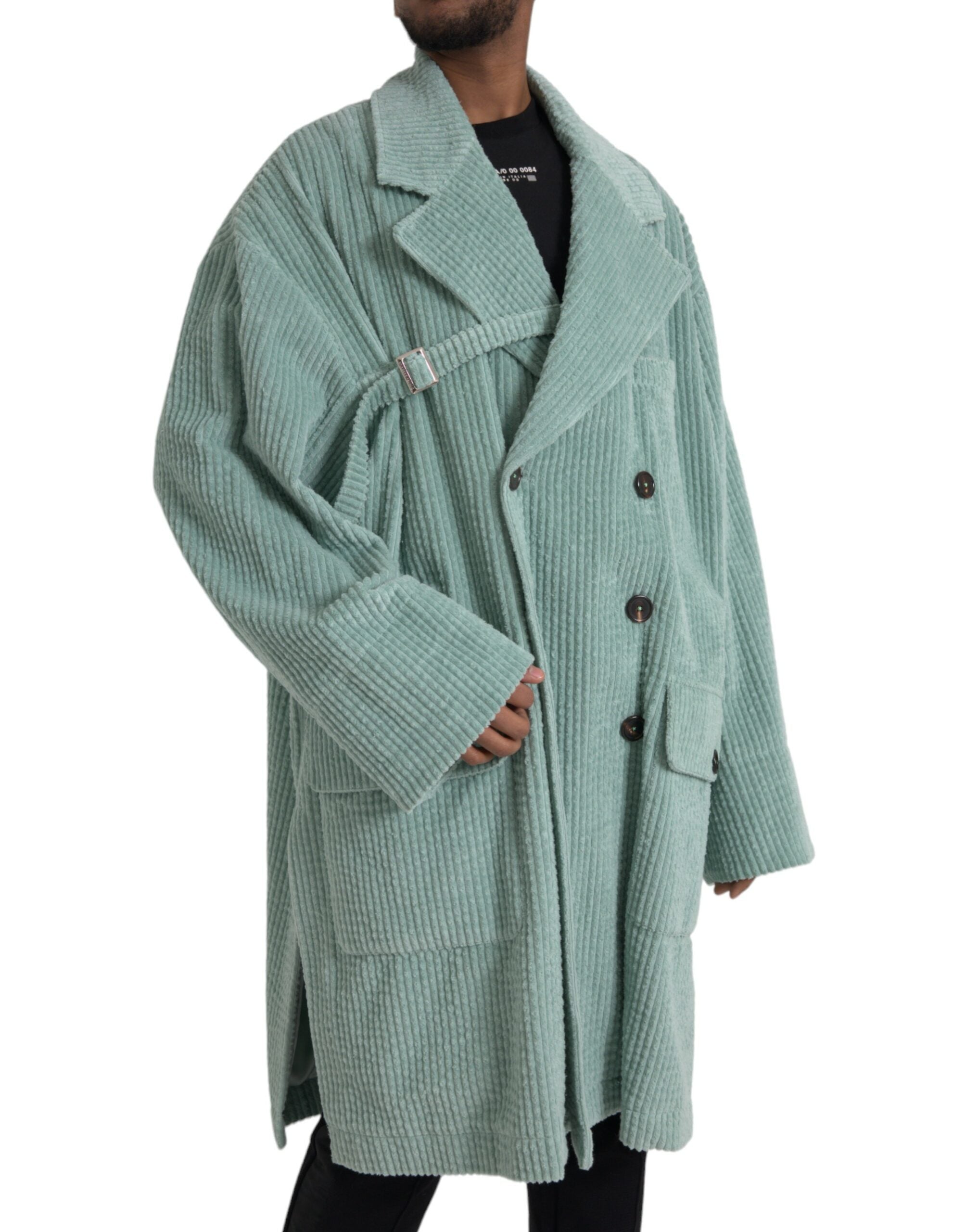 Dolce & Gabbana Blue Double Breasted Corduroy Cotton Jacket Dolce & Gabbana
