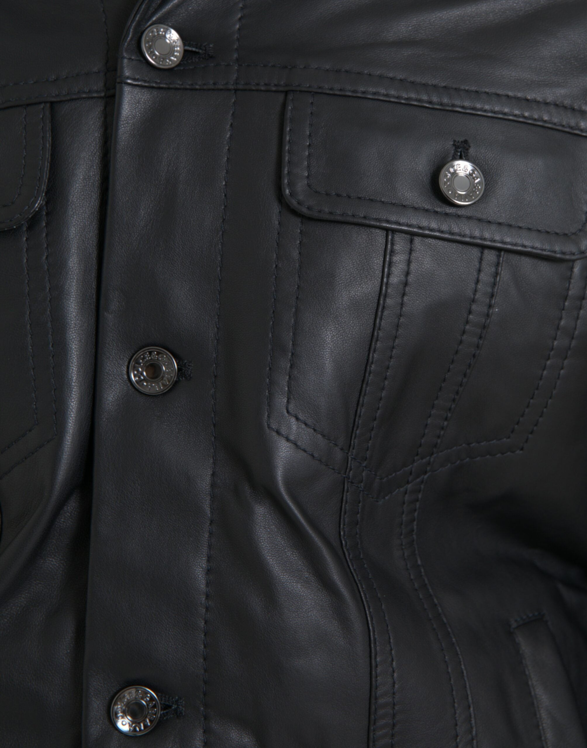 Dolce & Gabbana Black Leather Fur Collar Biker Coat Jacket Dolce & Gabbana