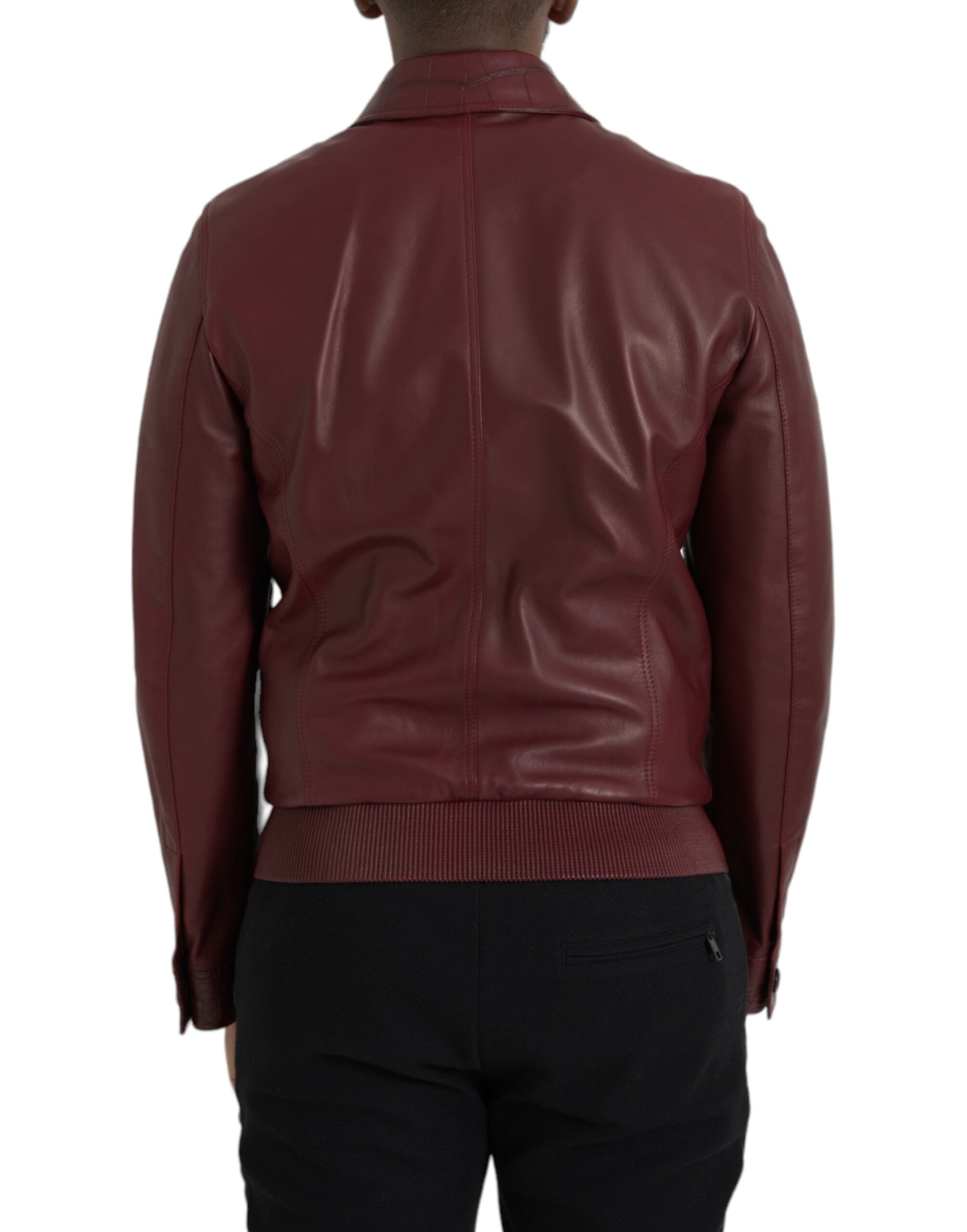 Dolce & Gabbana Maroon Exotic Leather Zip Biker Coat Jacket Dolce & Gabbana