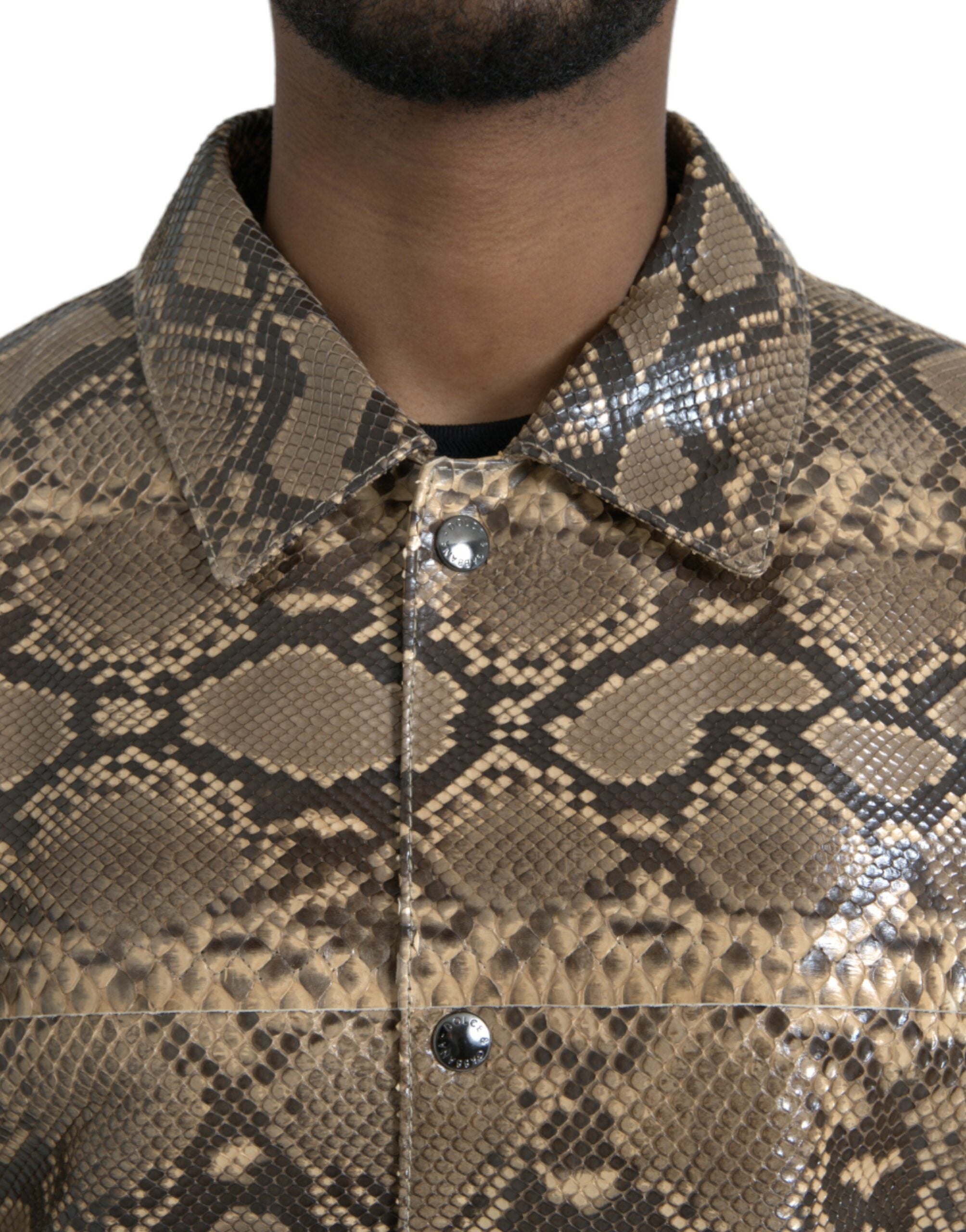 Dolce & Gabbana Beige Exotic Leather Biker Blouson Jacket Dolce & Gabbana