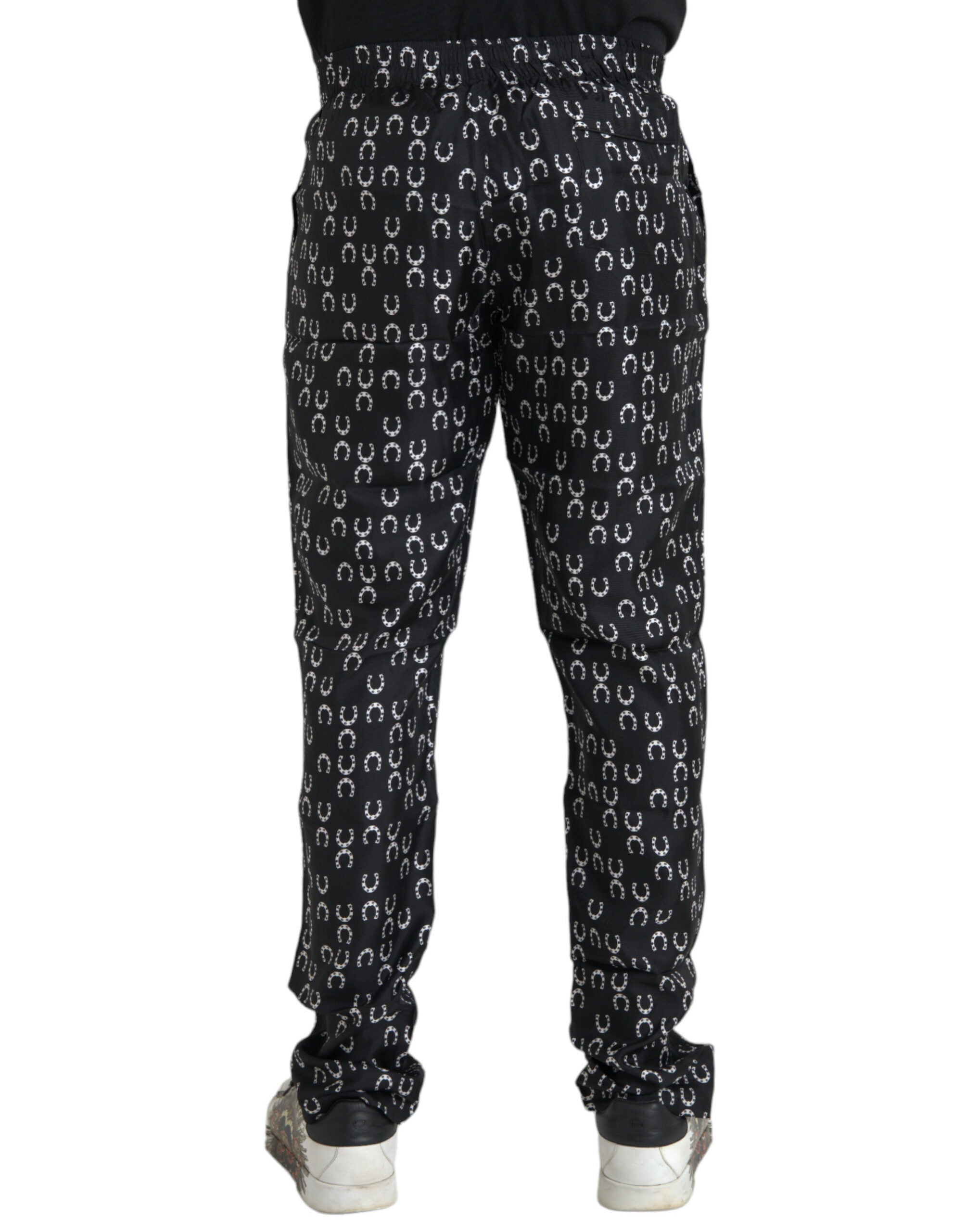 Dolce & Gabbana Black Horseshoe Print Silk Pants Dolce & Gabbana