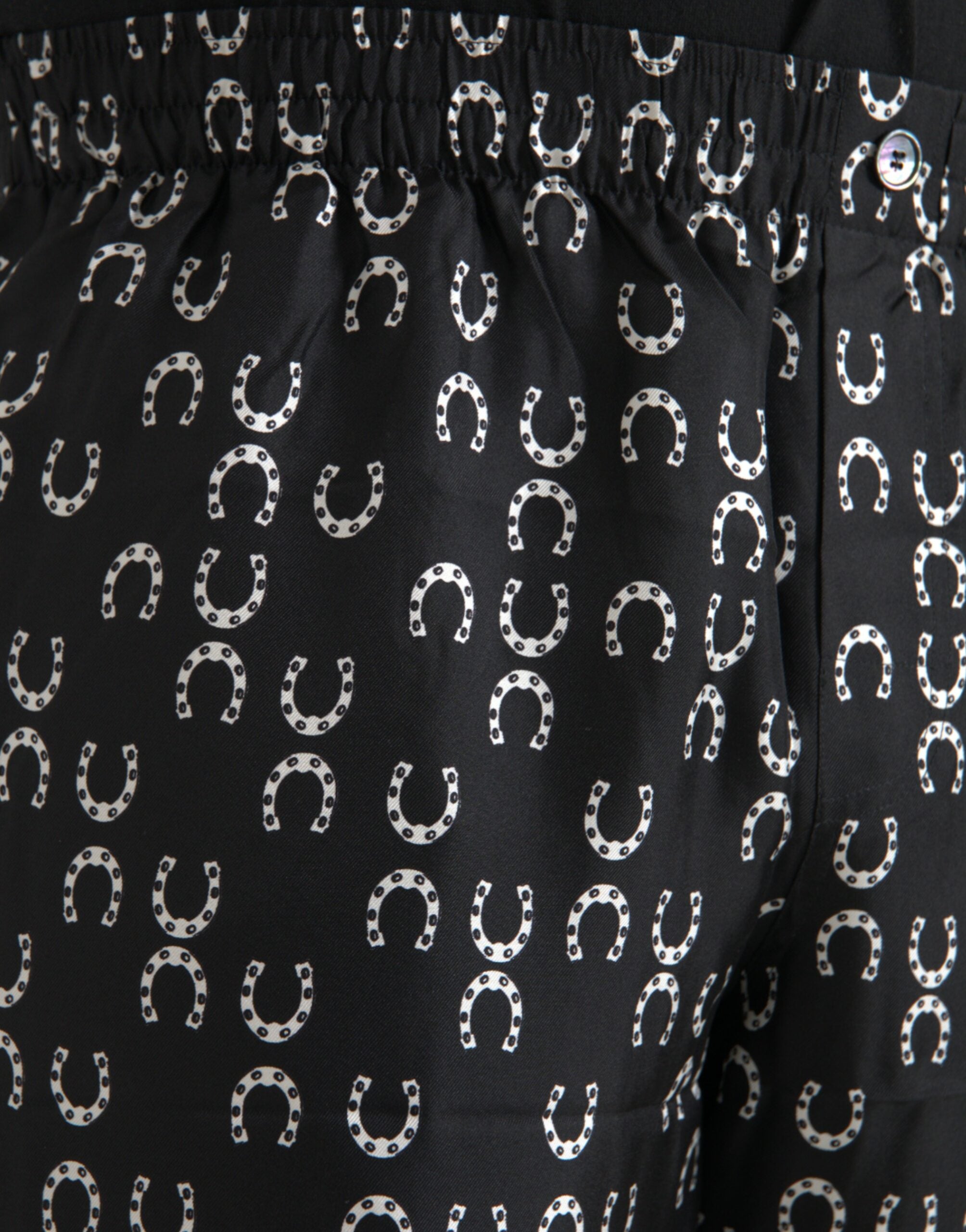Dolce & Gabbana Black Horseshoe Print Silk Pants Dolce & Gabbana