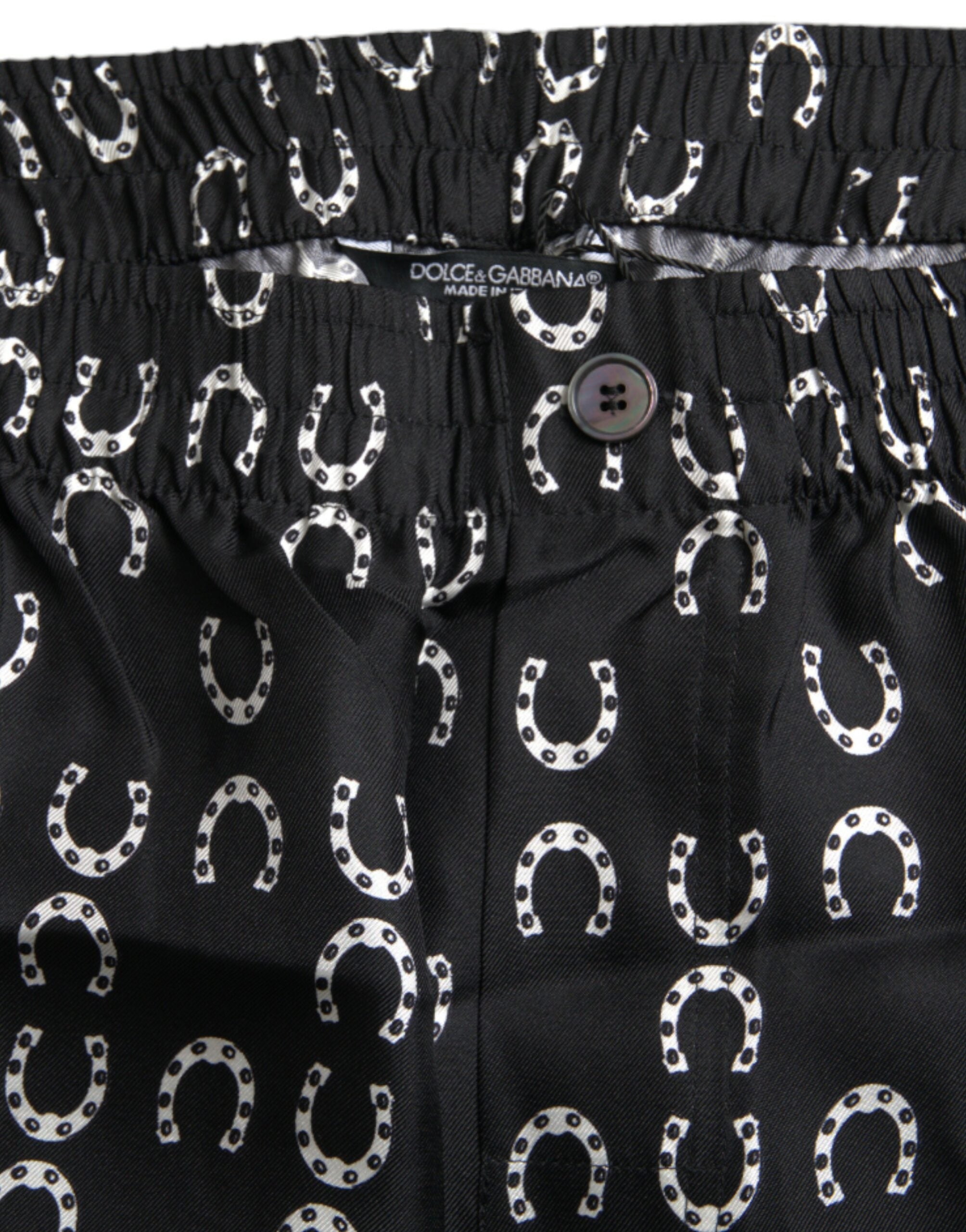 Dolce & Gabbana Black Horseshoe Print Silk Pants Dolce & Gabbana