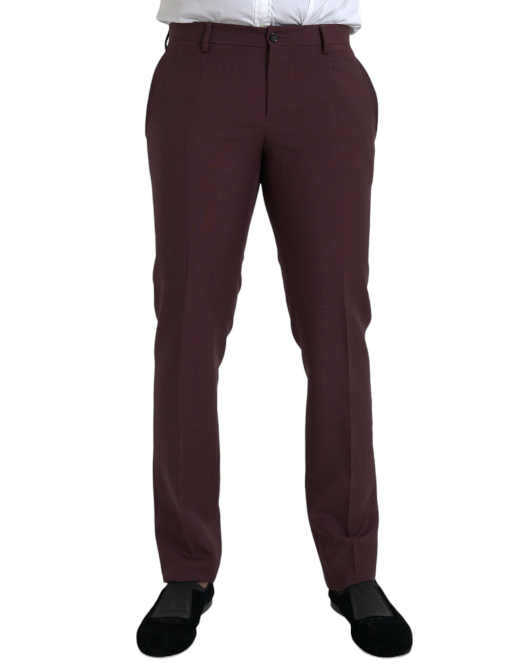 Dolce & Gabbana Maroon Wool Men Slim Fit Dress Pants Dolce & Gabbana