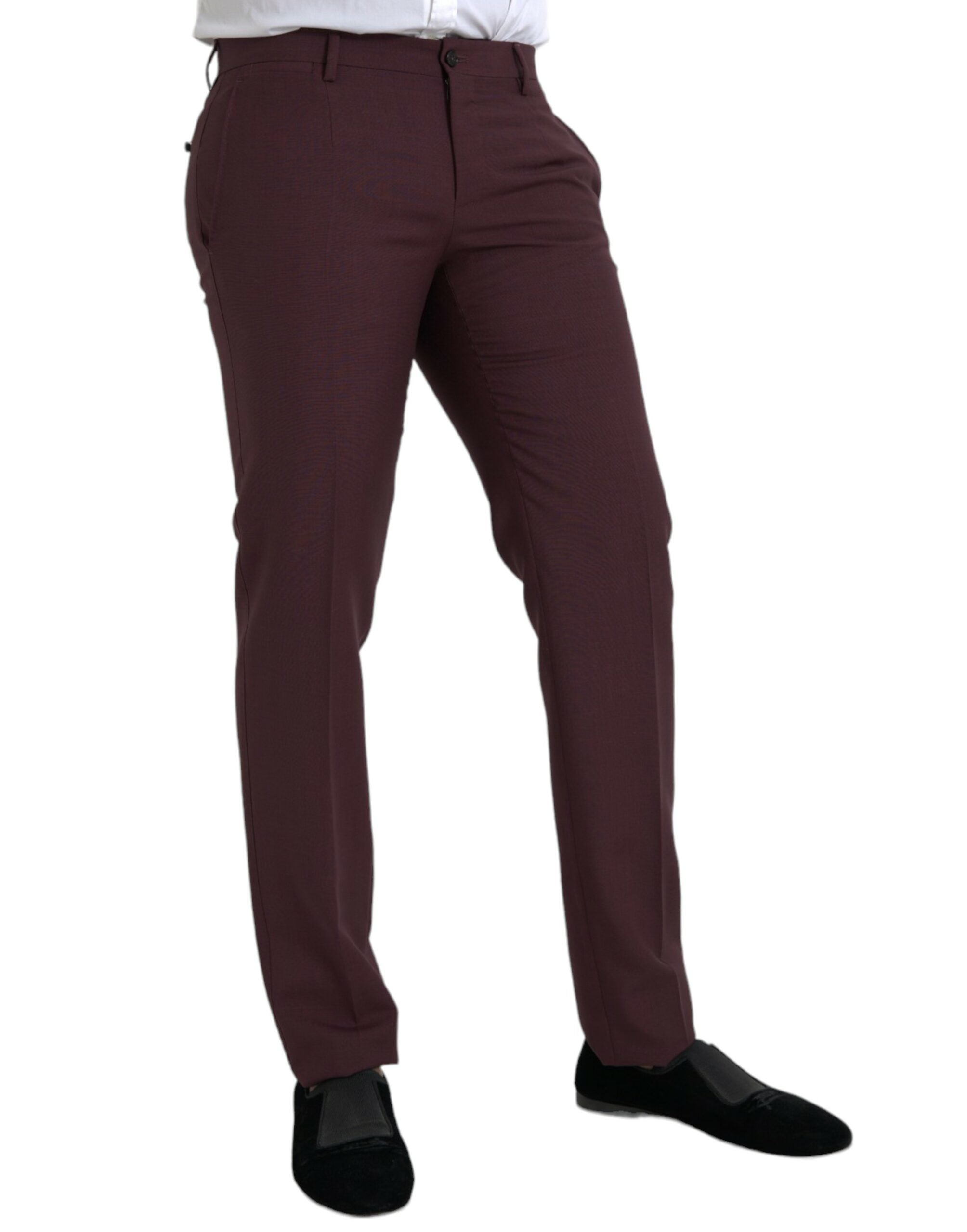 Dolce & Gabbana Maroon Wool Men Slim Fit Dress Pants Dolce & Gabbana