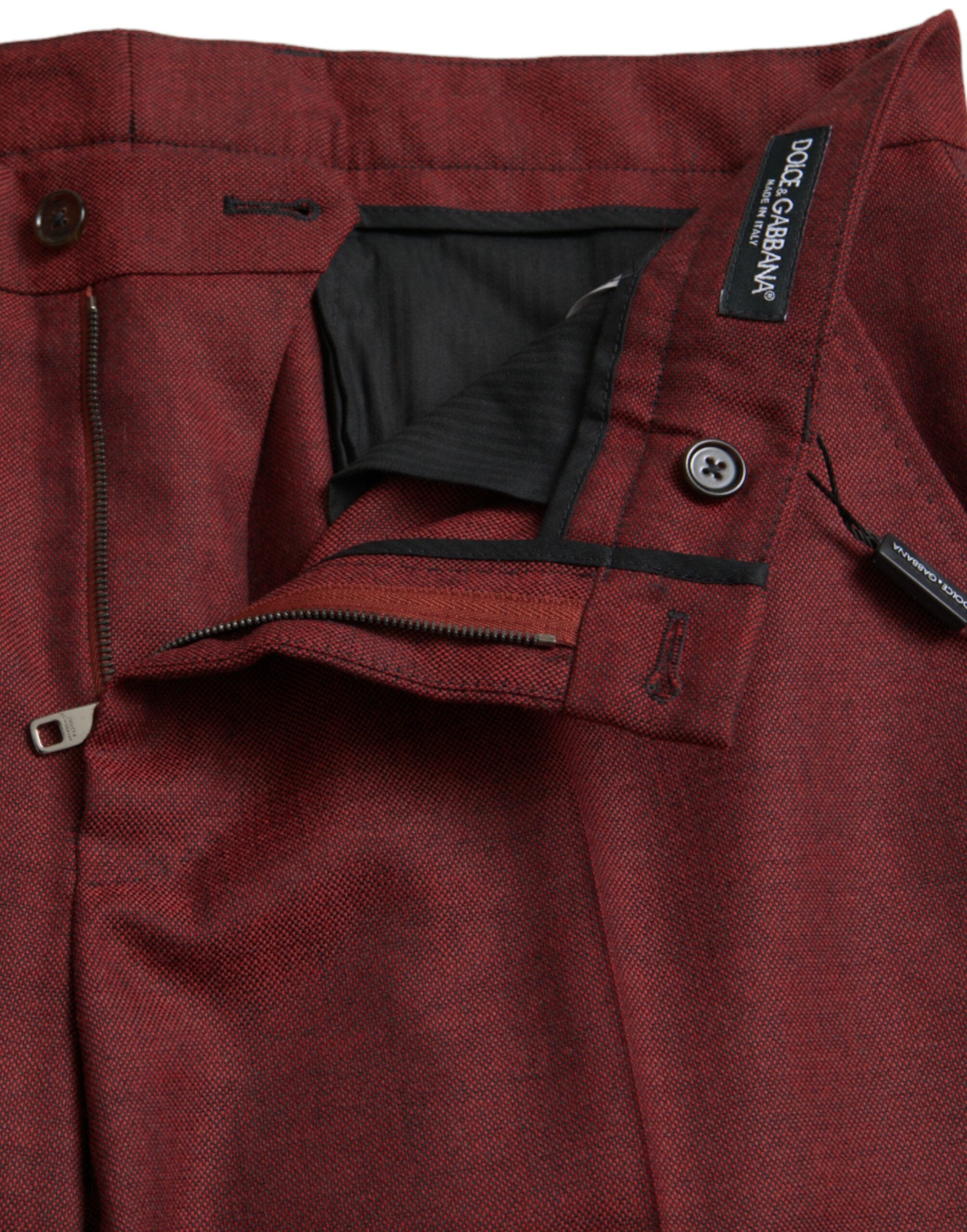 Dolce & Gabbana Maroon Wool Men Skinny Dress Pants Dolce & Gabbana