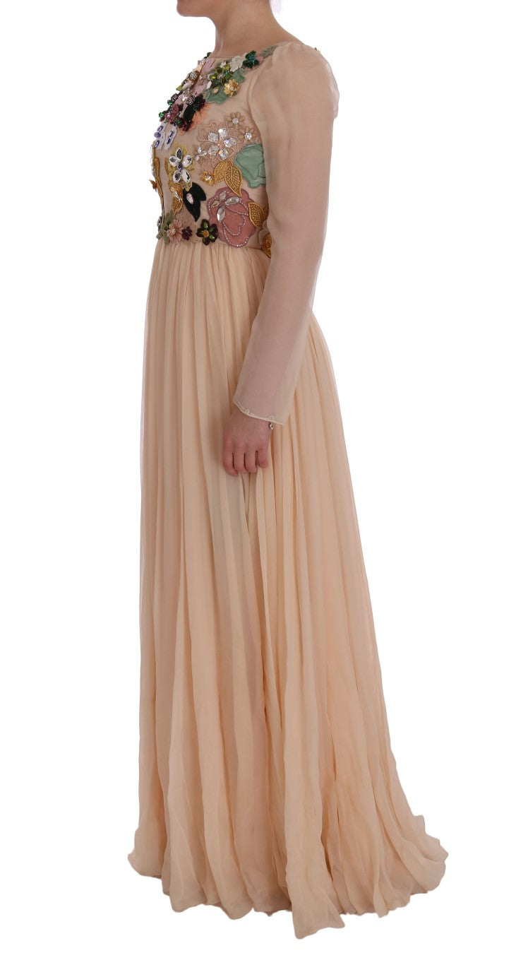 Dolce & Gabbana Pink Silk Floral Crystal Maxi Gown Dress Dolce & Gabbana