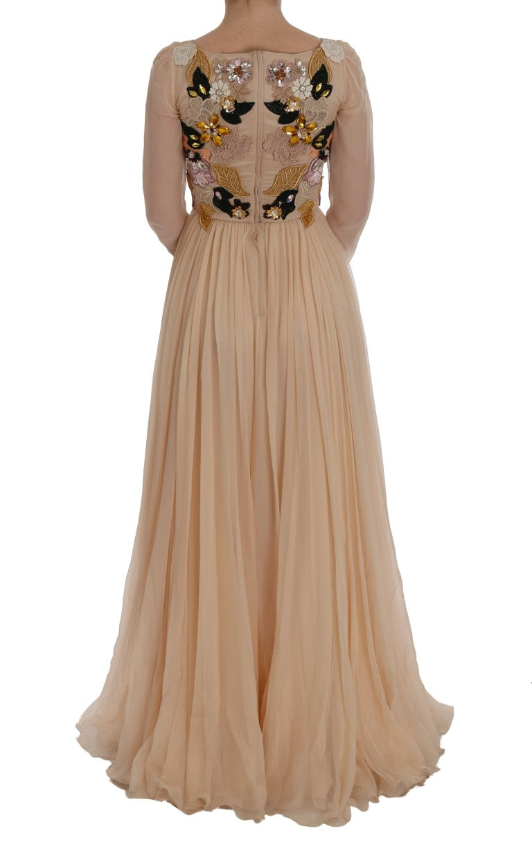 Dolce & Gabbana Pink Silk Floral Crystal Maxi Gown Dress Dolce & Gabbana