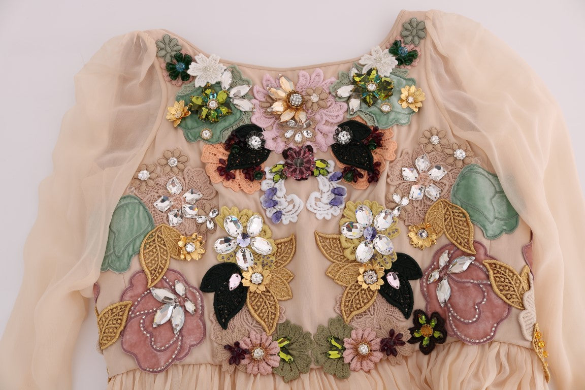Dolce & Gabbana Pink Silk Floral Crystal Maxi Gown Dress Dolce & Gabbana