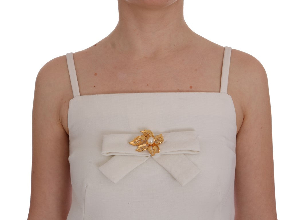 Dolce & Gabbana White Wool Stretch Brooch Shift Dress Dolce & Gabbana