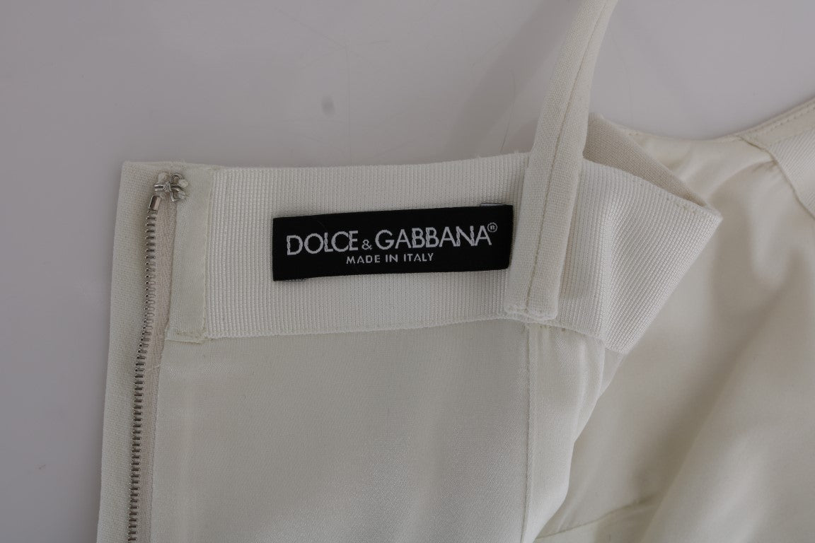 Dolce & Gabbana White Wool Stretch Brooch Shift Dress Dolce & Gabbana