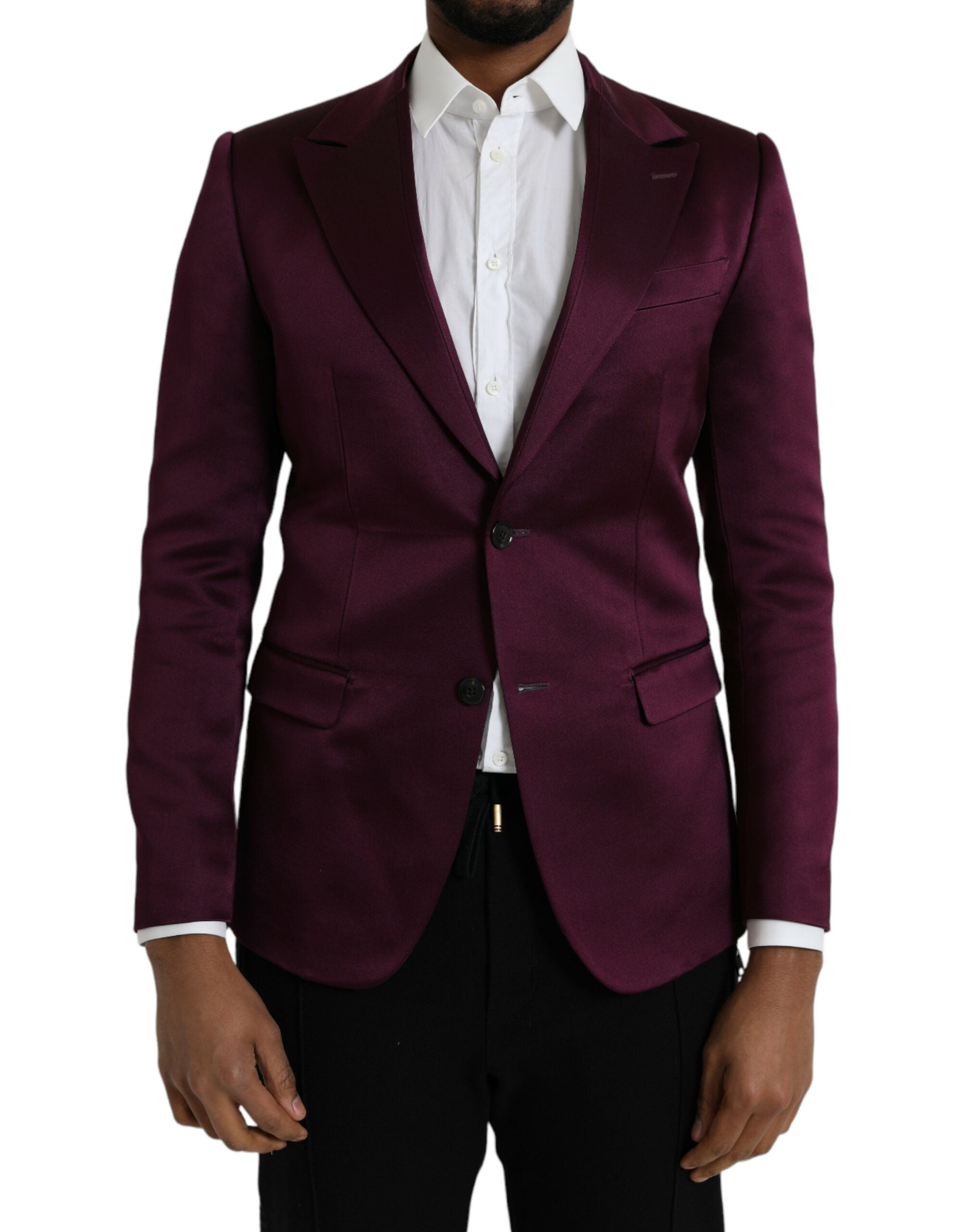Dolce & Gabbana Maroon Silk Single Breasted Coat Blazer Dolce & Gabbana