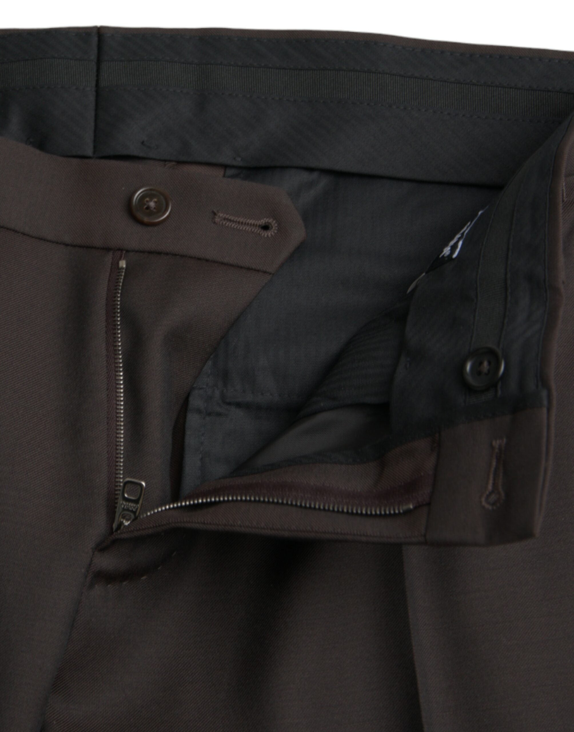Dolce & Gabbana Dark Brown Wool Slim Fit Formal Pants Dolce & Gabbana