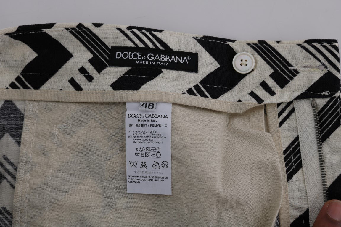 Dolce & Gabbana White Black Striped Cotton Linen Shorts Dolce & Gabbana