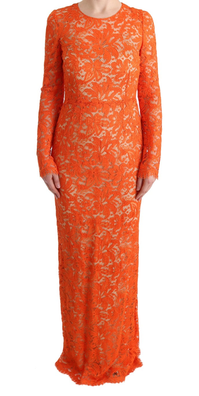 Dolce & Gabbana Orange Floral Ricamo Sheath Long Dress Dolce & Gabbana