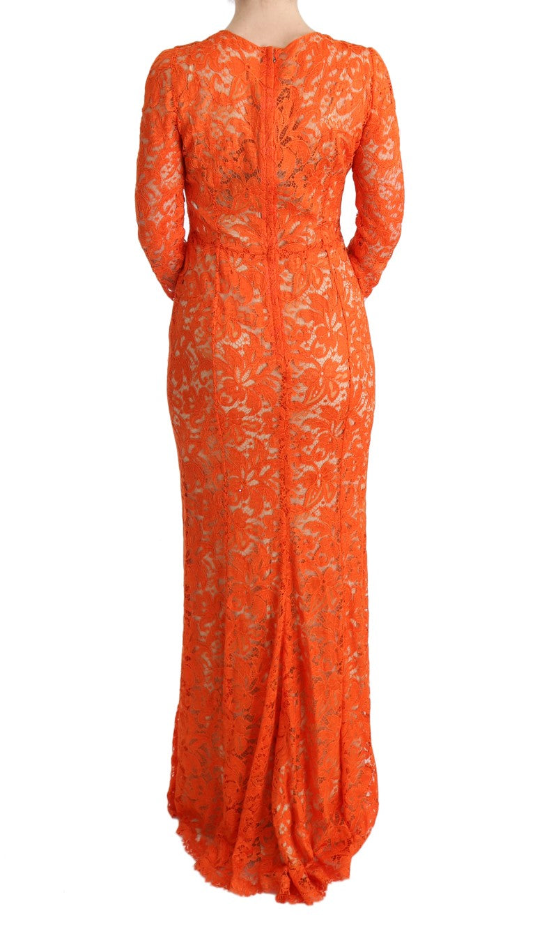 Dolce & Gabbana Orange Floral Ricamo Sheath Long Dress Dolce & Gabbana