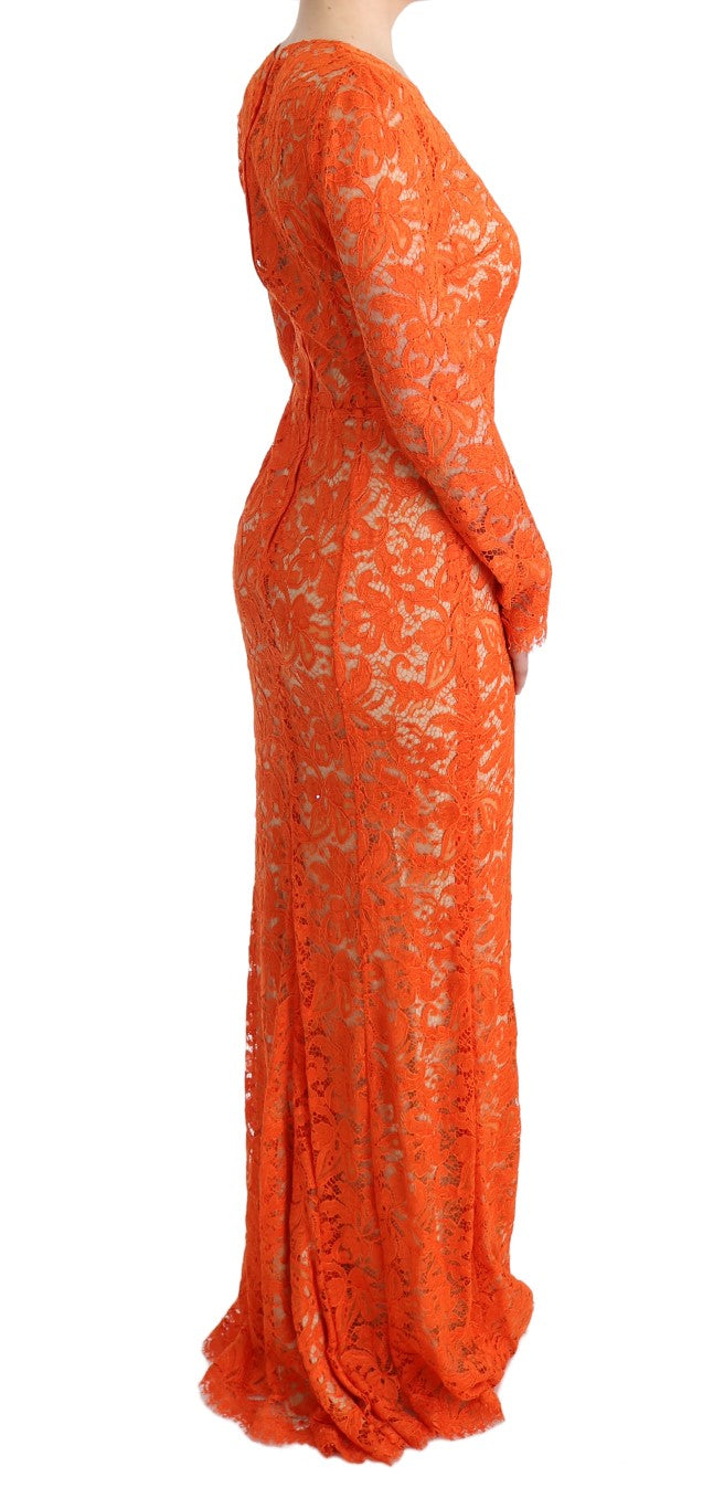 Dolce & Gabbana Orange Floral Ricamo Sheath Long Dress Dolce & Gabbana