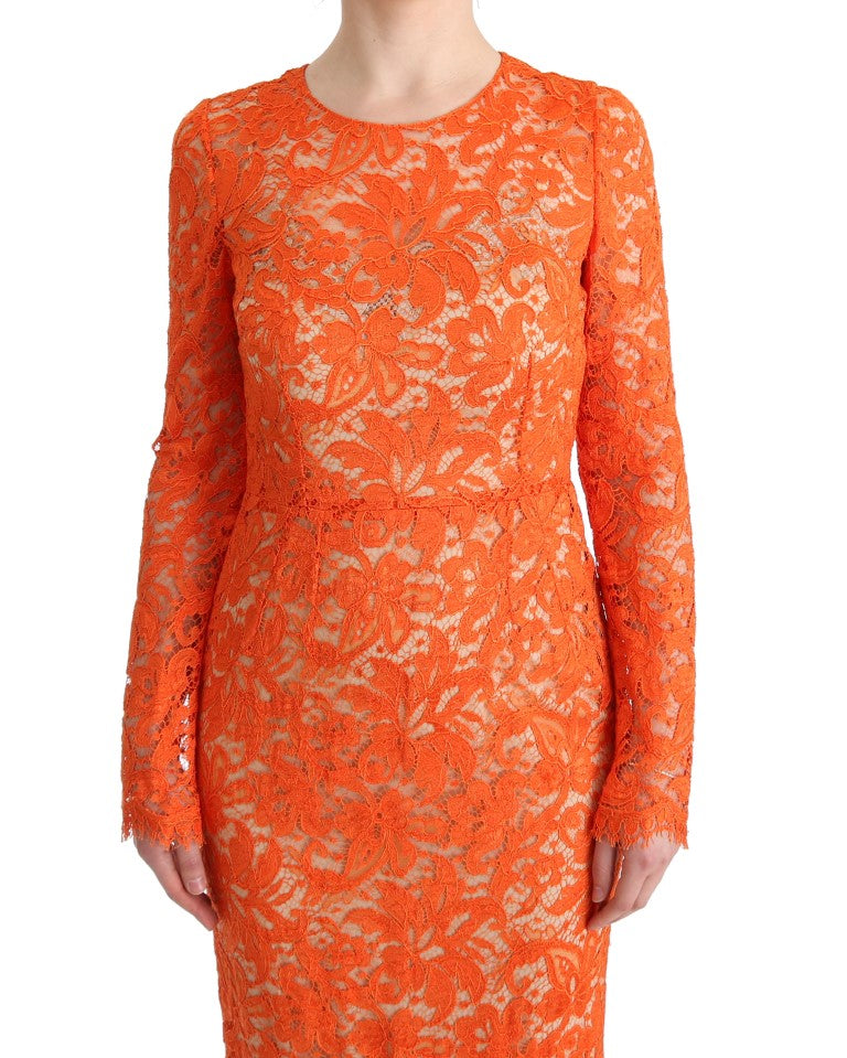 Dolce & Gabbana Orange Floral Ricamo Sheath Long Dress Dolce & Gabbana