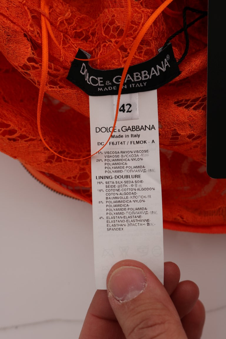Dolce & Gabbana Orange Floral Ricamo Sheath Long Dress Dolce & Gabbana