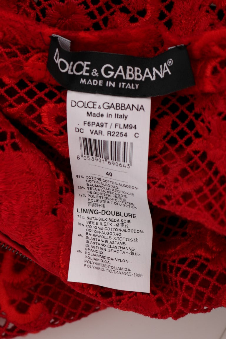 Dolce & Gabbana Red Floral Ricamo Sheath Long Dress Dolce & Gabbana