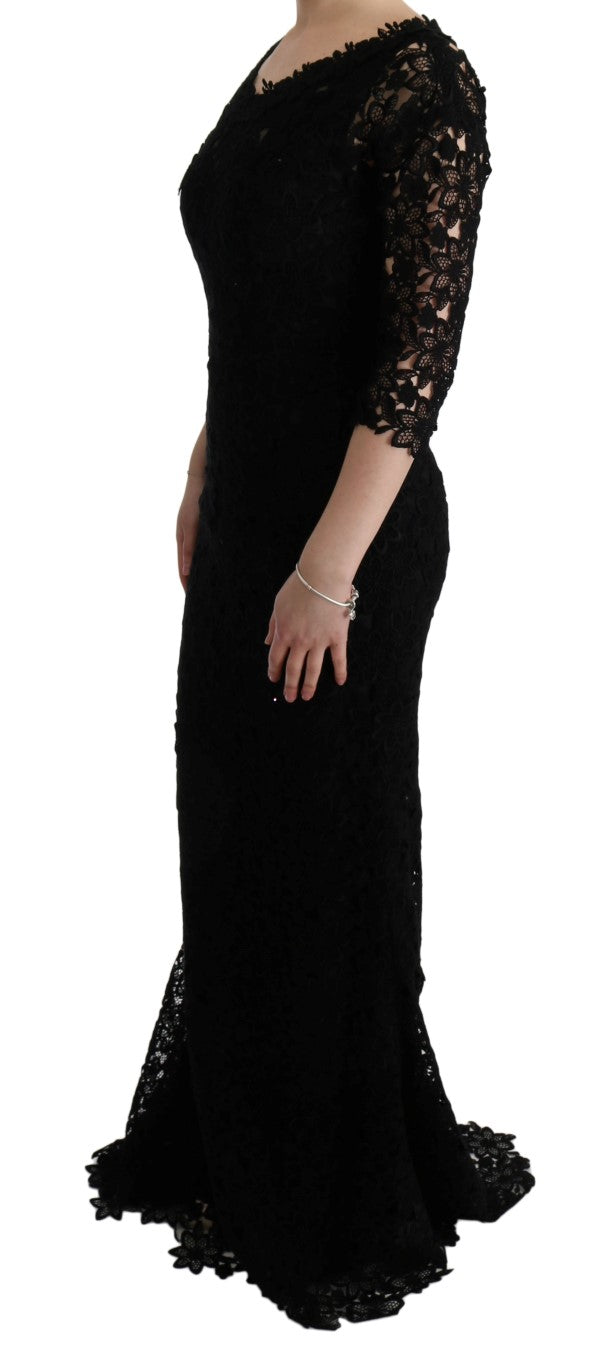 Dolce & Gabbana Black Floral Ricamo Sheath Long Dress Dolce & Gabbana