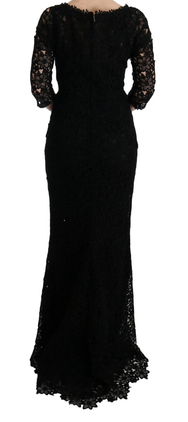 Dolce & Gabbana Black Floral Ricamo Sheath Long Dress Dolce & Gabbana