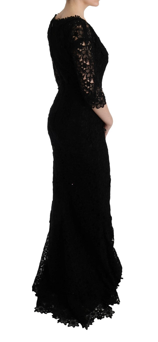 Dolce & Gabbana Black Floral Ricamo Sheath Long Dress Dolce & Gabbana