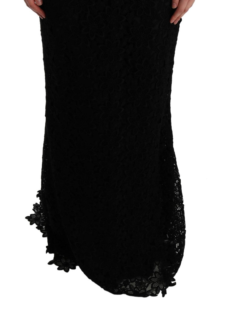 Dolce & Gabbana Black Floral Ricamo Sheath Long Dress Dolce & Gabbana
