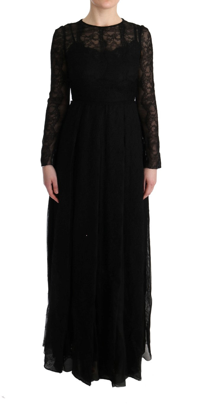 Dolce & Gabbana Black Floral Lace Sheath Silk Dress Dolce & Gabbana