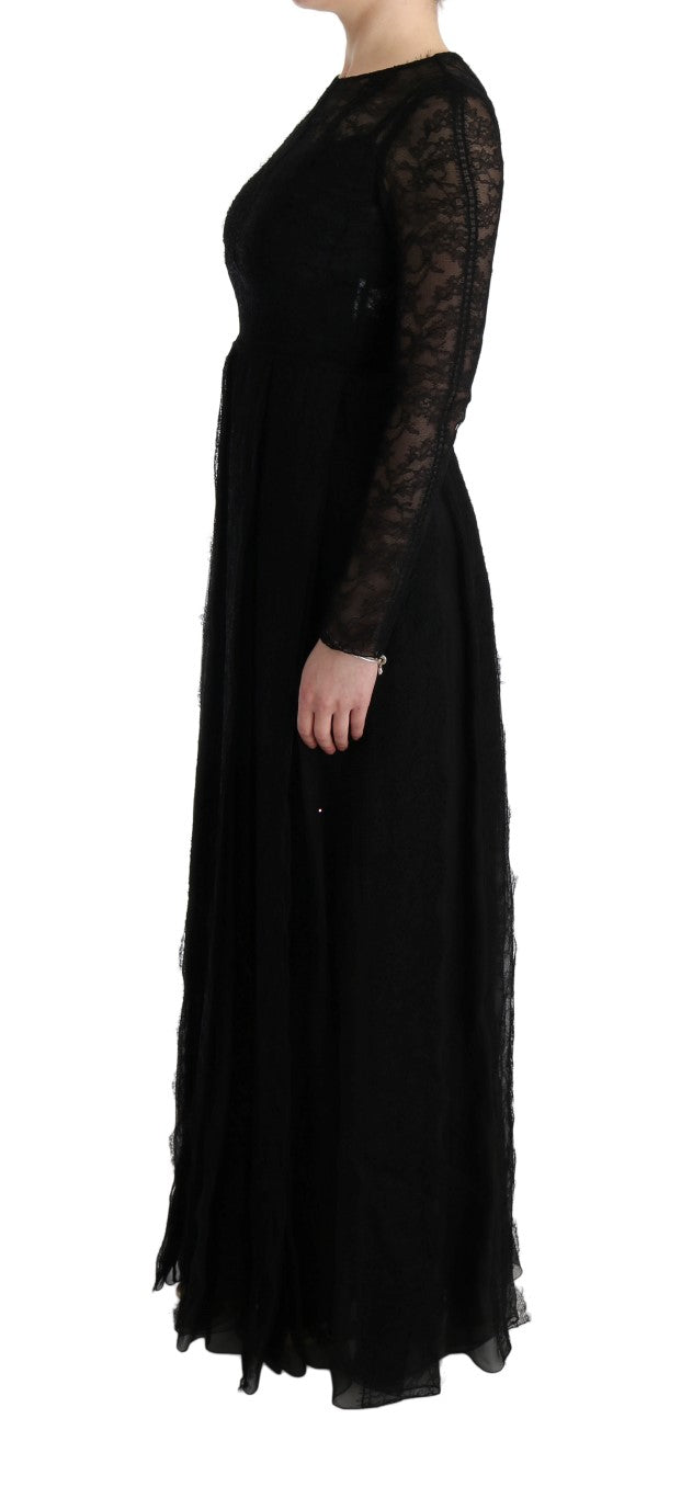 Dolce & Gabbana Black Floral Lace Sheath Silk Dress Dolce & Gabbana