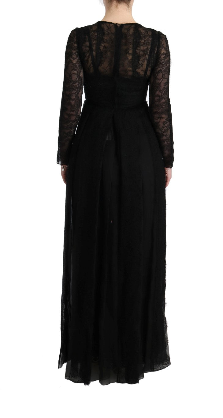 Dolce & Gabbana Black Floral Lace Sheath Silk Dress Dolce & Gabbana