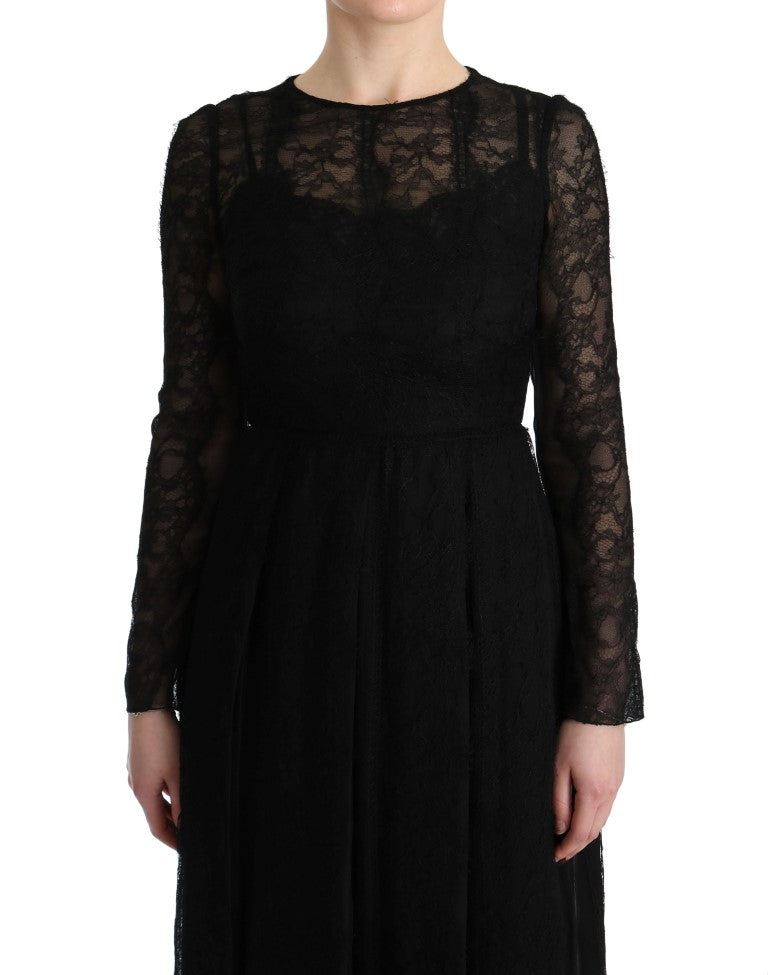 Dolce & Gabbana Black Floral Lace Sheath Silk Dress Dolce & Gabbana