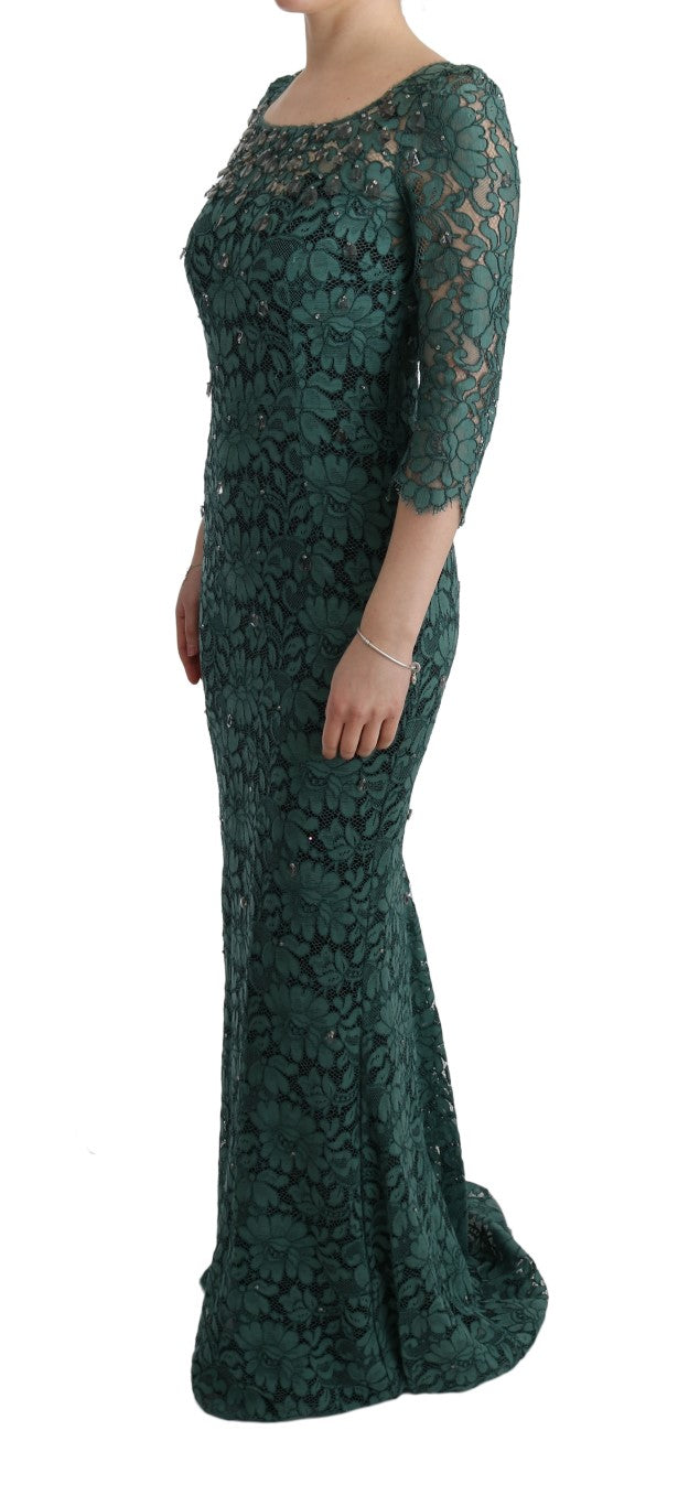 Dolce & Gabbana Green Floral Crystal Ricamo Sheath Dress Dolce & Gabbana