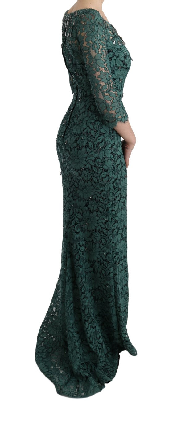 Dolce & Gabbana Green Floral Crystal Ricamo Sheath Dress Dolce & Gabbana