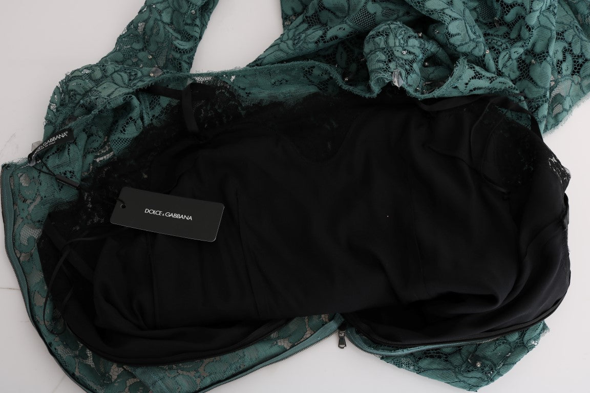 Dolce & Gabbana Green Floral Crystal Ricamo Sheath Dress Dolce & Gabbana