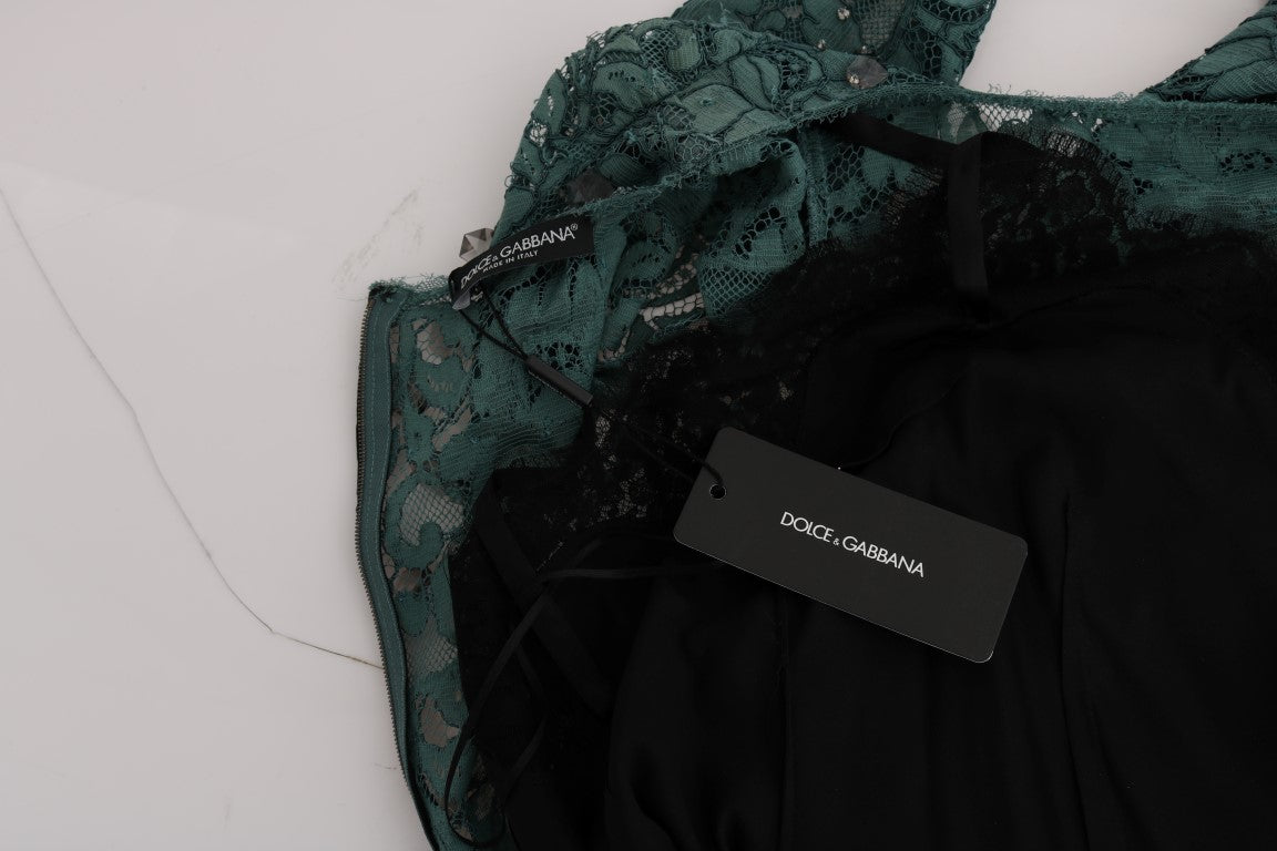 Dolce & Gabbana Green Floral Crystal Ricamo Sheath Dress Dolce & Gabbana