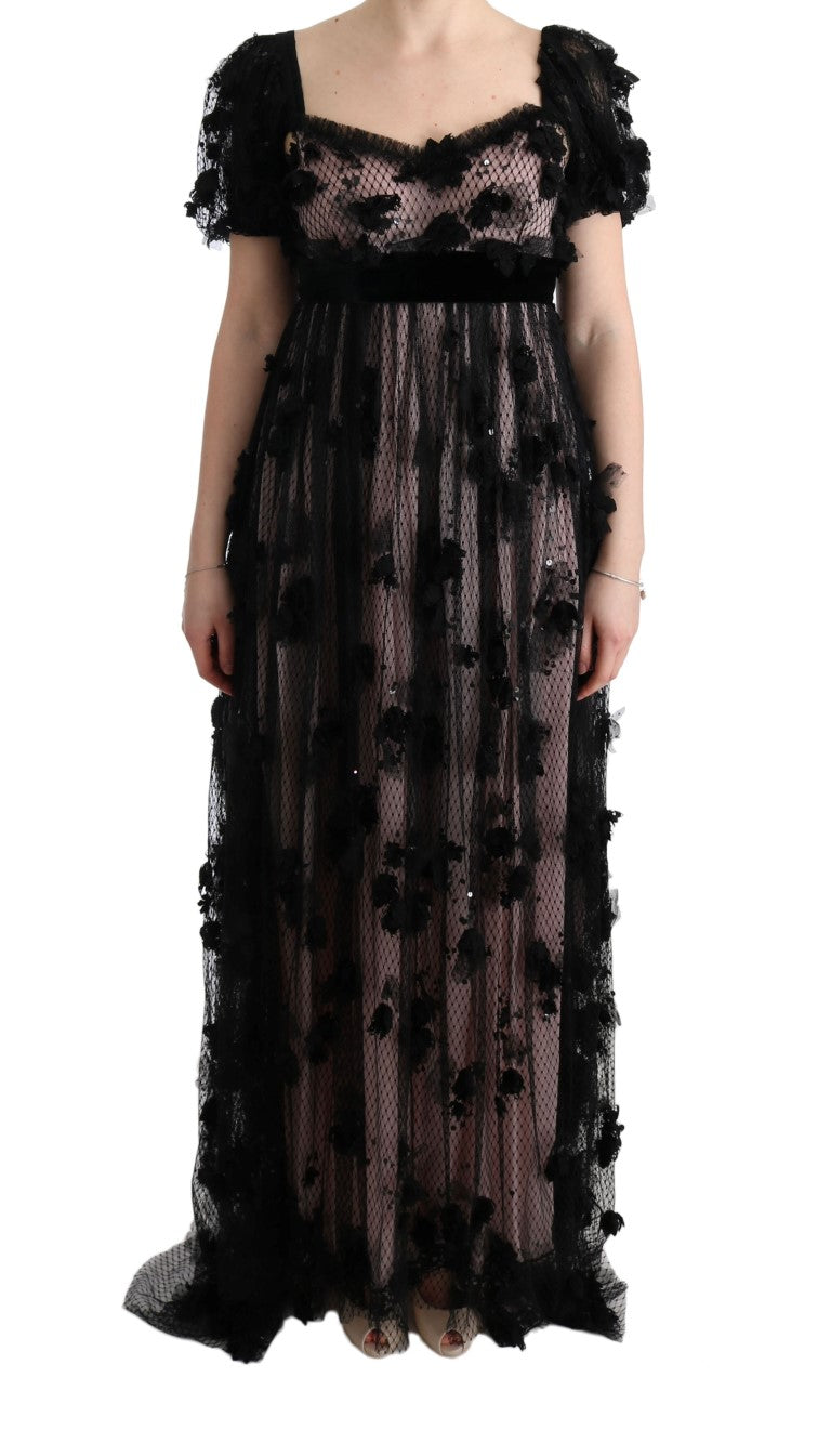 Dolce & Gabbana Black Pink Silk Applique Shift Dress Dolce & Gabbana