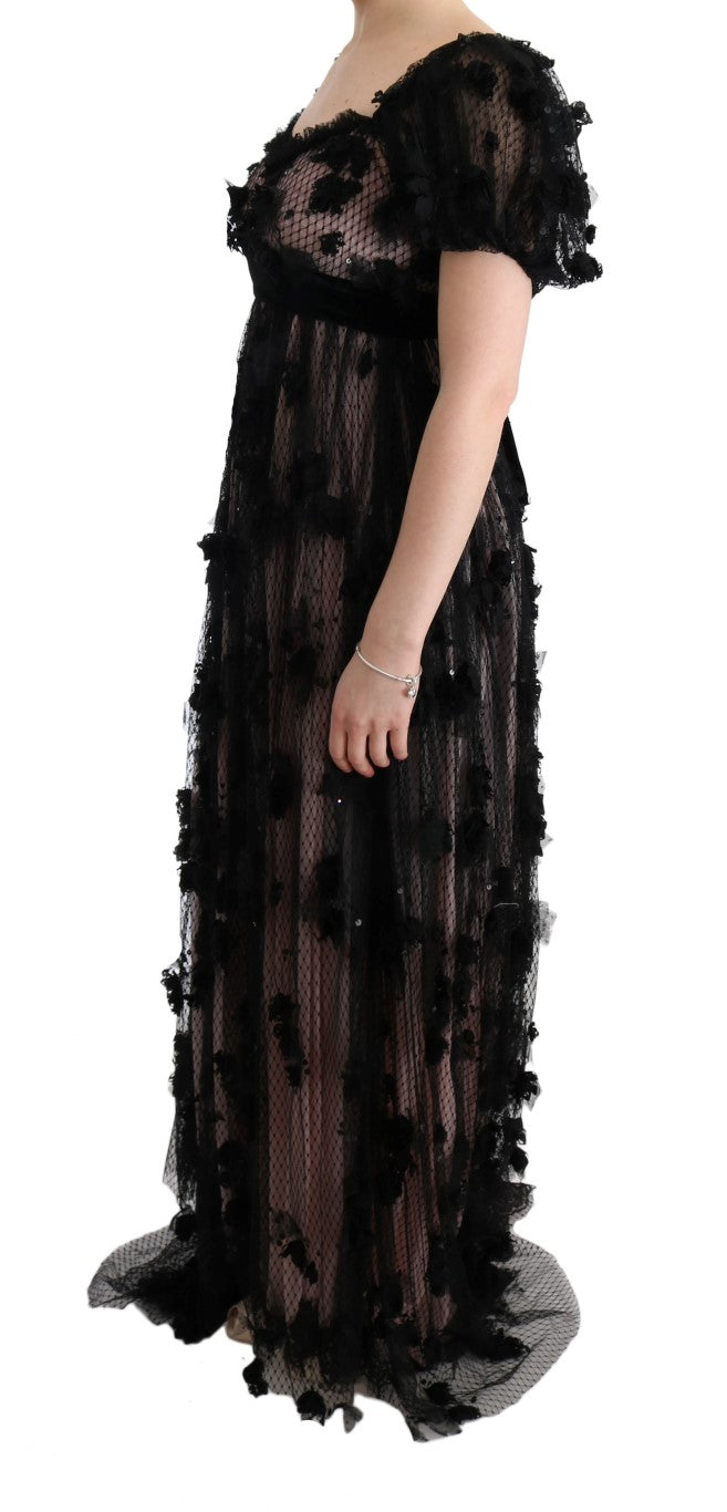 Dolce & Gabbana Black Pink Silk Applique Shift Dress Dolce & Gabbana