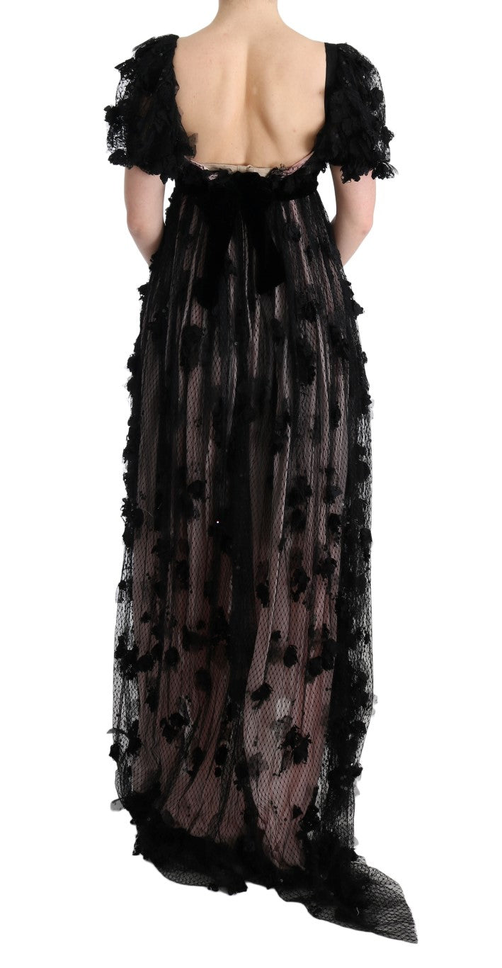 Dolce & Gabbana Black Pink Silk Applique Shift Dress Dolce & Gabbana