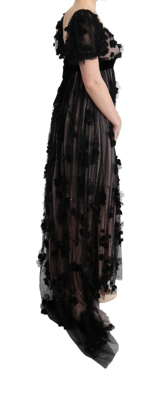 Dolce & Gabbana Black Pink Silk Applique Shift Dress Dolce & Gabbana