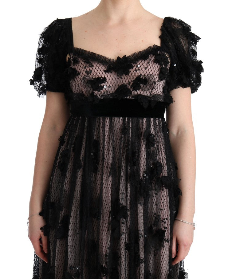 Dolce & Gabbana Black Pink Silk Applique Shift Dress Dolce & Gabbana