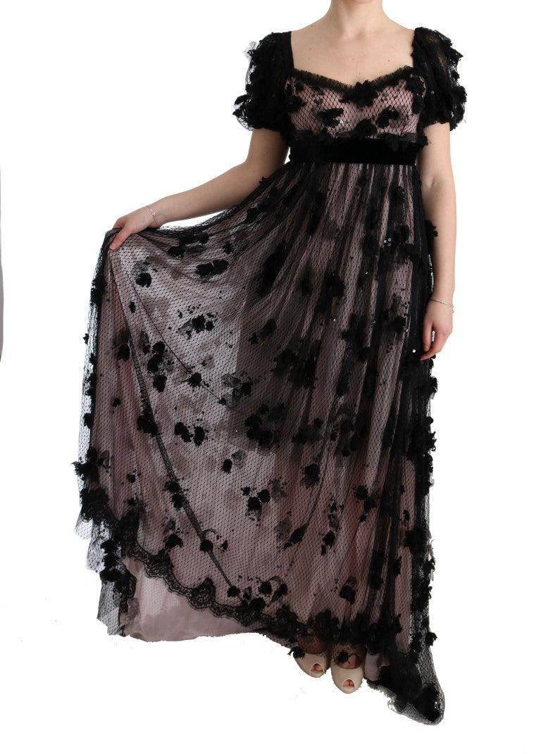 Dolce & Gabbana Black Pink Silk Applique Shift Dress Dolce & Gabbana