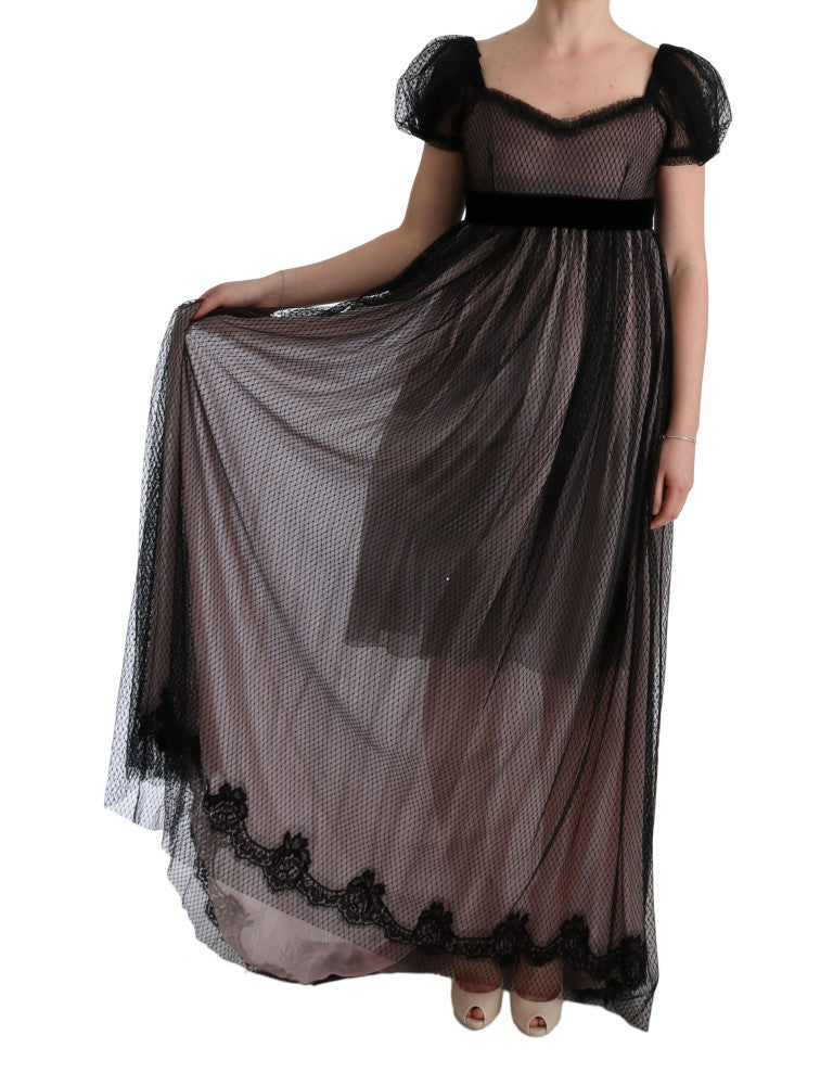 Dolce & Gabbana Black Pink Silk Long Shift Dress Dolce & Gabbana