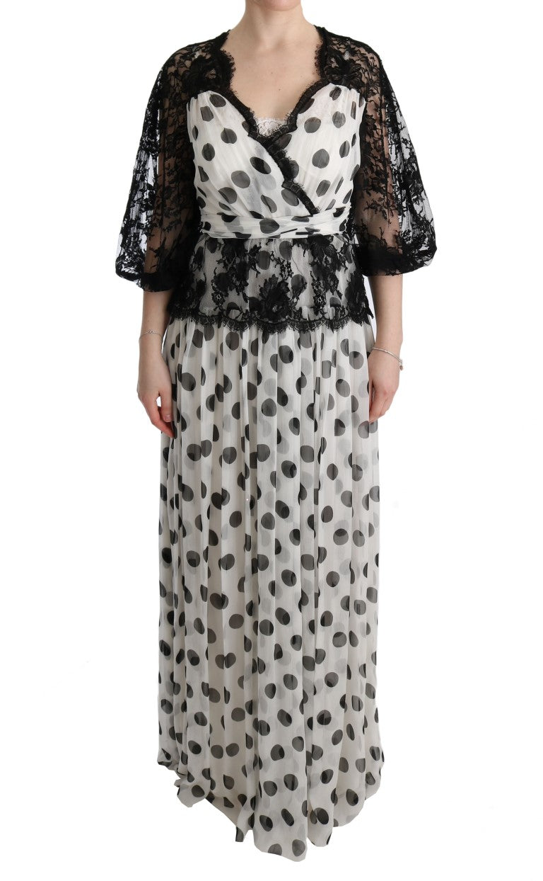 Dolce & Gabbana Black White Polka Dotted Floral Dress Dolce & Gabbana